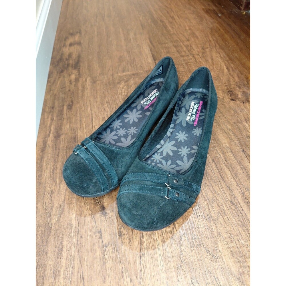 Skechers Memory Foam Relaxed Fit Career Happy Hour Flats Black Suede Size 10